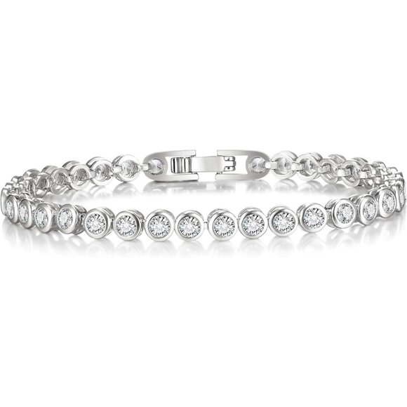 Women's Silver Dainty Trendy Adjustable Tennis Bracelet Jewelry Lobster Claw - Picture 1 of 6